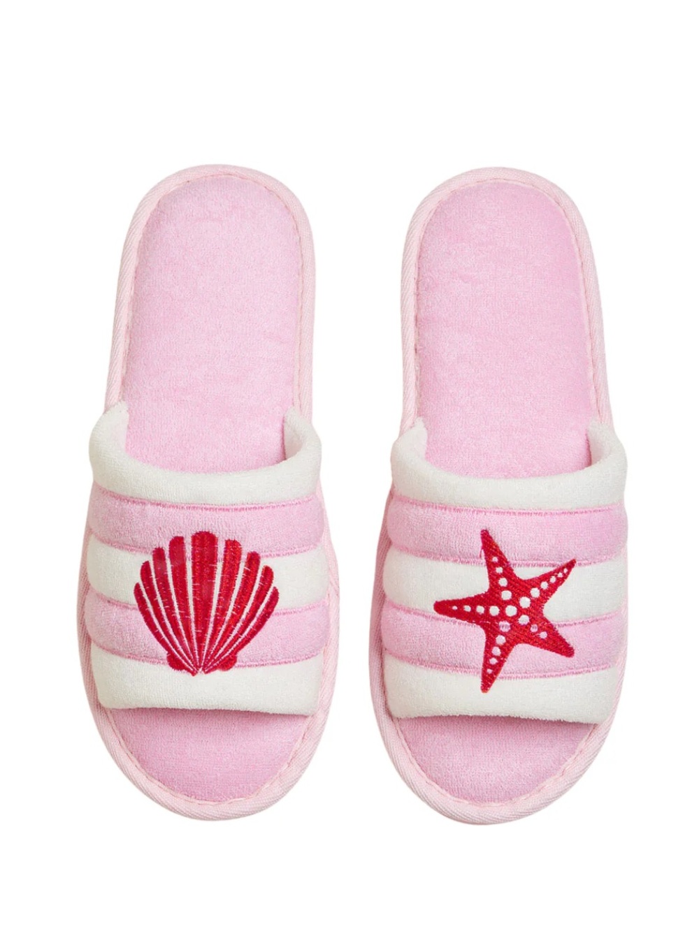 Pink Shell & Starfish Plush Slide Slippers